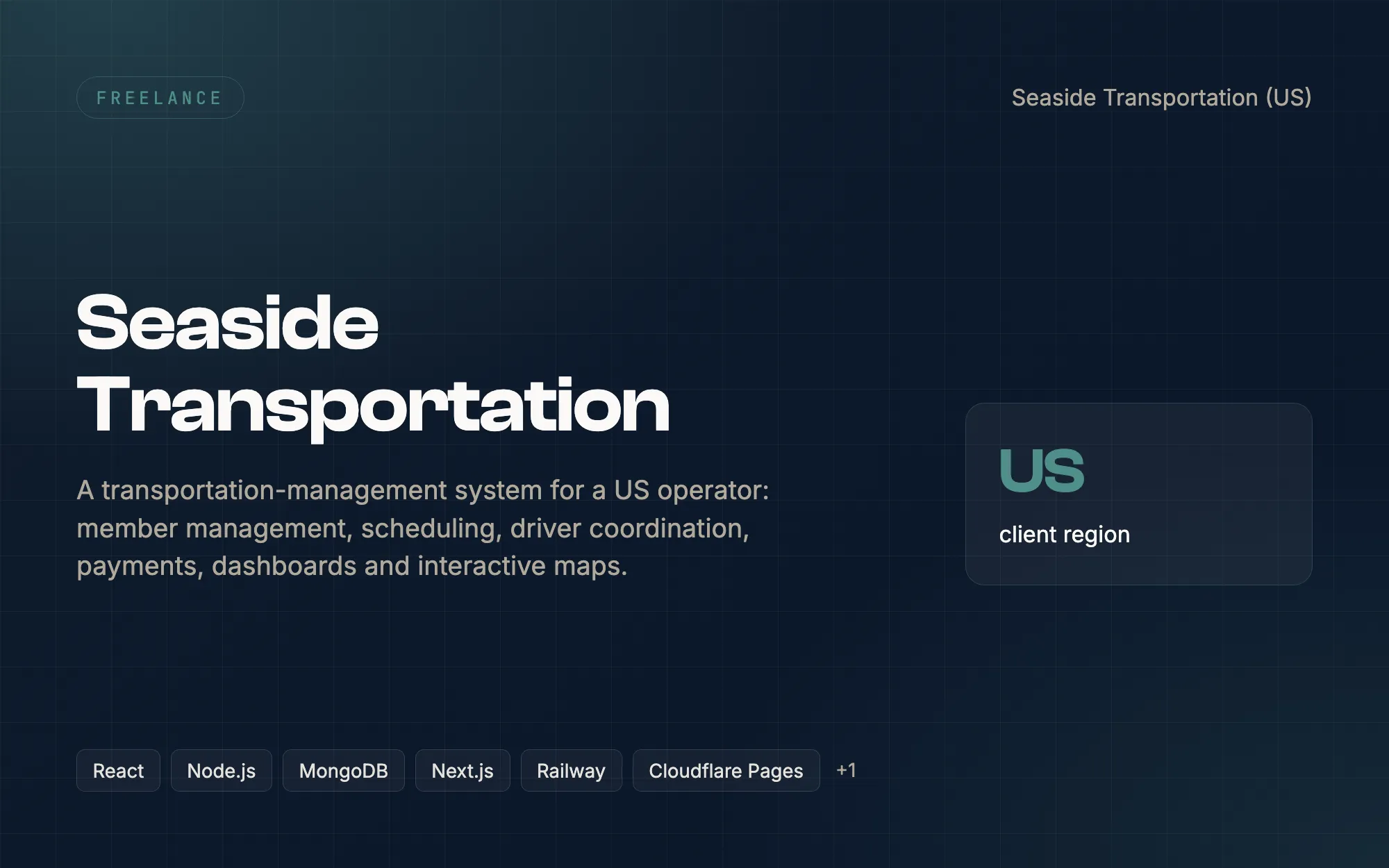 Seaside Transportation — A transportation-management system for a US operator: member management, scheduling, driver coordination, payments, dashboards and interactive maps.